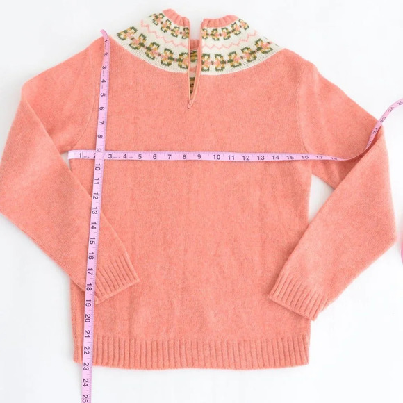 Handknit Handmade Coral Fair Isle Icelandic Fisherman  Knit Sweater - Picture 3 of 11